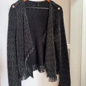 White House Black Market Black and White Textured Cardigan